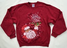JERZEES Vintage Red SANTA Crew Pullover UGLY Christmas Sweatshirt M