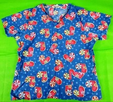 Comfy Cotton blue hearts floral print women's 2 pocket scrub top size M