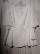 ASOS Curve White Wrap Top V-Neck Ruffle Peplum Blouse Plus Size 16 Minimalist