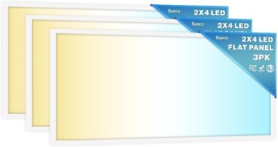 3Pck 2x4 LED Flat Panel Light Fixture Selectable Color Temperature 4/5/6000