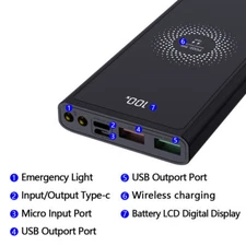 Qi Wireless Power Bank 900000mAh Backup Fast Portable Charger External Battery