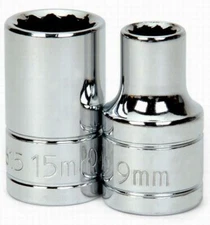 1/2" Drive Shallow Sockets, 6-Point, METRIC,  High-Polished Chrome, Williams