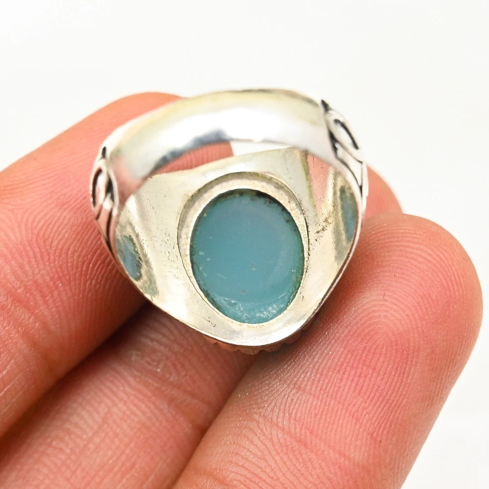 Anillo de hombre calcedonia de plata de ley 925 hecho a mano-anillo de declaración todas las tallas BJ260 Foto 3 de 3