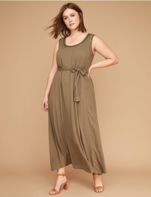 lane bryant green dress LANE BRYANT 14/16 Embellished Maxi Dress Olive Green 14W 16W 0X 1X