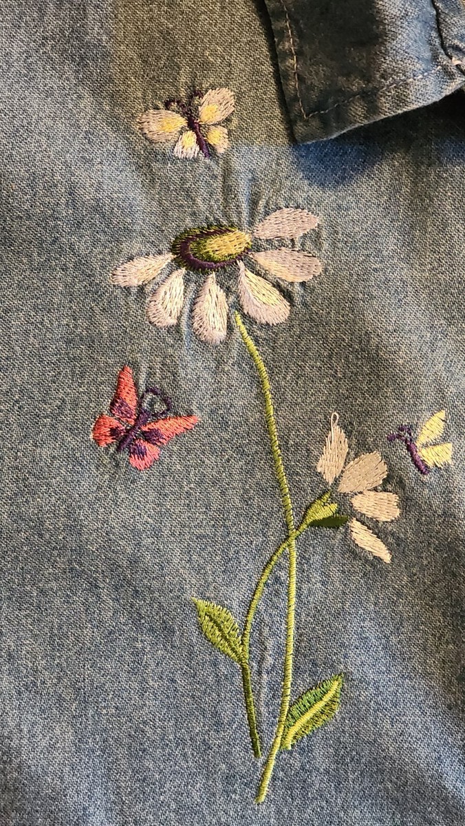 80' ヴィンテージ⭐️花柄刺繍デニムジャケット 大きいサイズ ブルー 80' ヴィンテージ⭐️花柄刺繍デニムジャケット 大きいサイズ