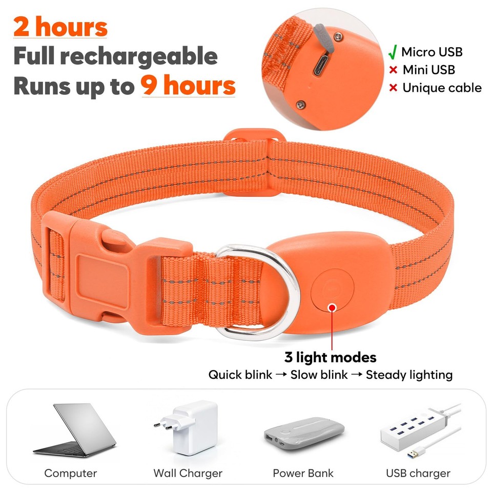 Light Up Dog Collars Rechargeable, Reflective LED Glow Dark Dog Collar