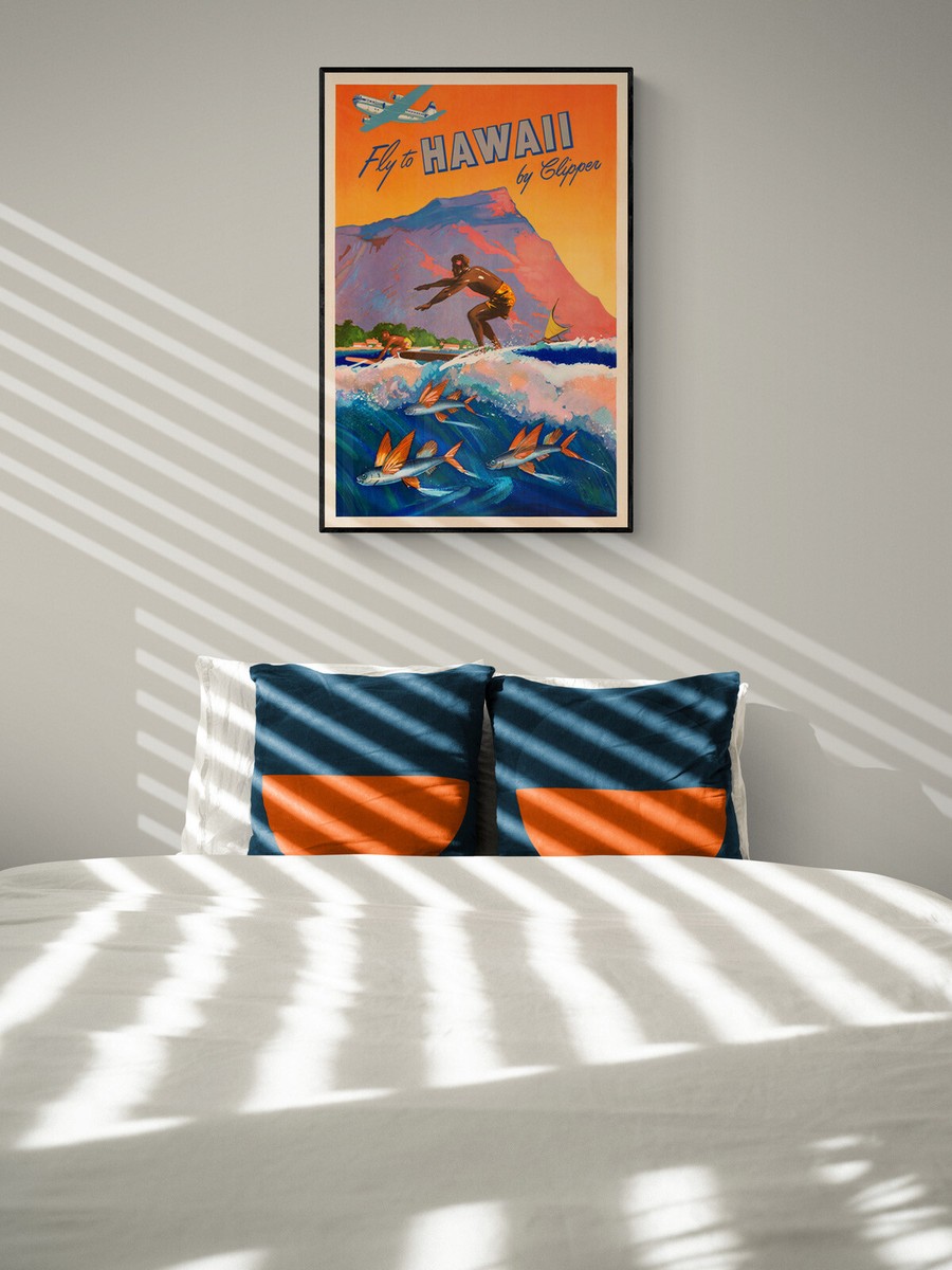 Fly to Hawaii - 1940s Vintage Surfing Travel Poster - 24x36 | eBay
