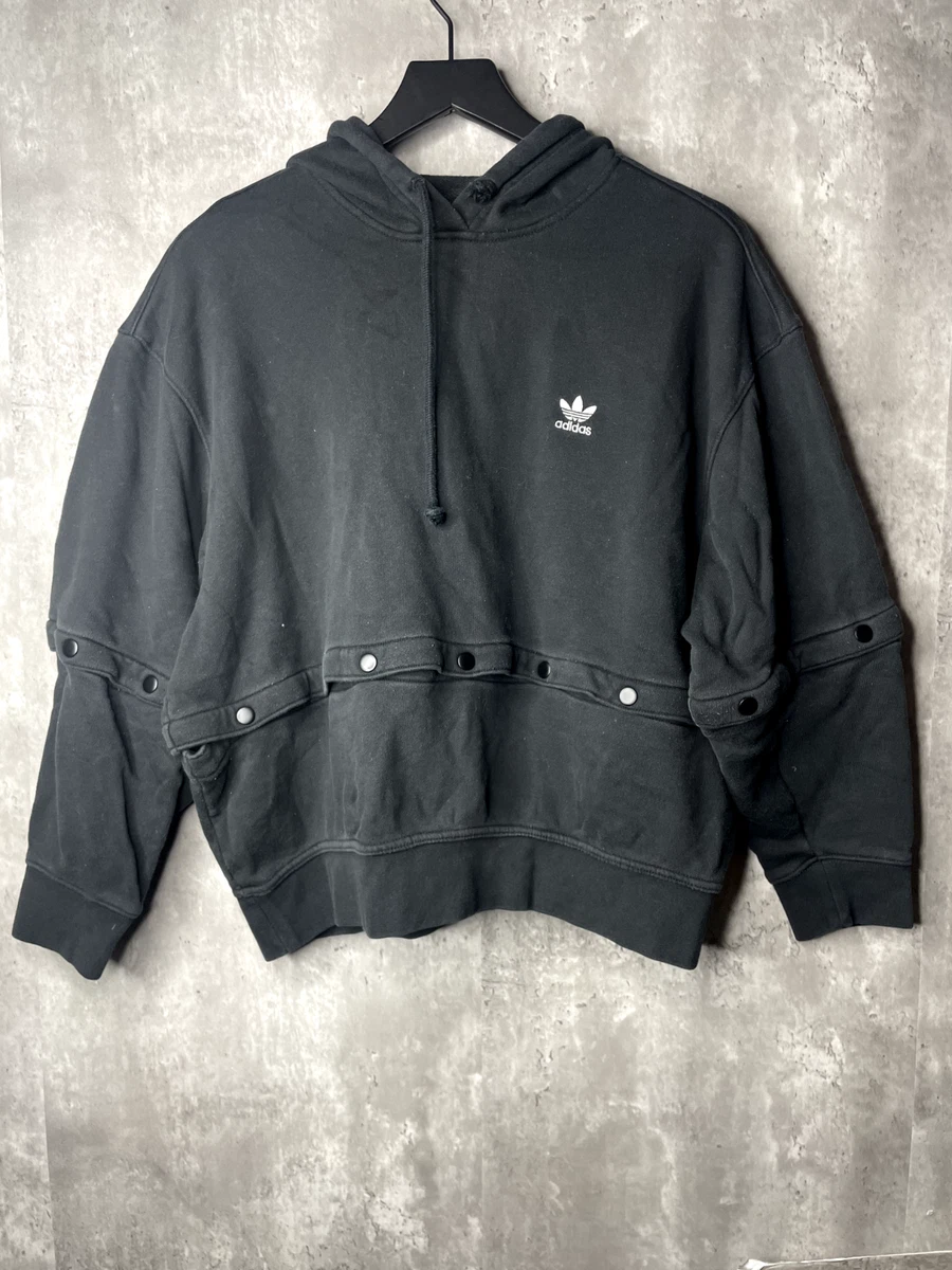 Adidas Oversized Convertible Crop Jacket Adult Small Black Hoodie Snap Womens