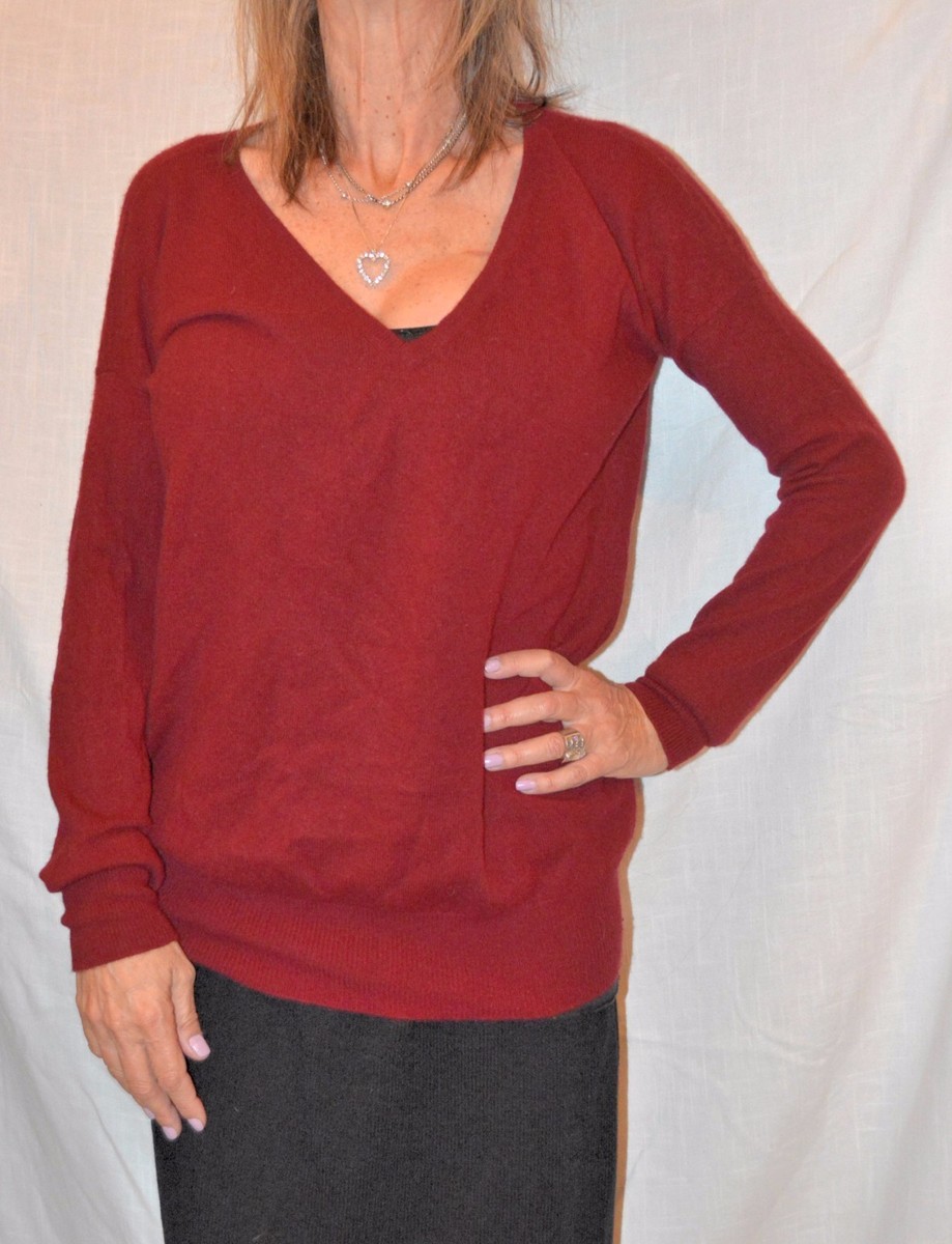 Barrow Grove maroon 100% Cashmere deep v Neck Sweater Size XS