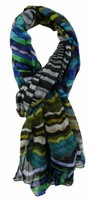 Tigertie Chiffon Schal In GrüN TüRkis Blau Schwarz Gemustert - Gr. 180 X 100 Cm