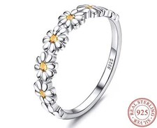 Wedding Ring Solid S925 Sterling Silver Daisy Ring for Women Girls Flower Colorf