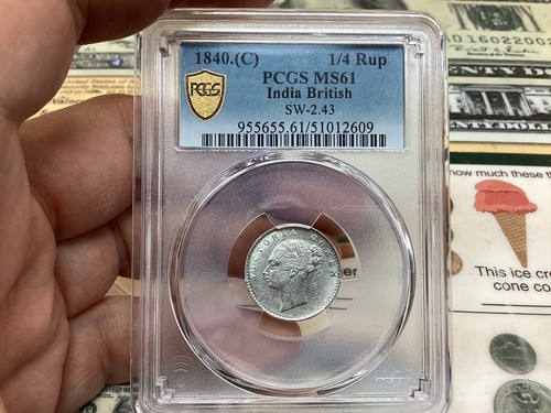British India 1840. C 1/4 Rupee Pcgs Ms61 SW 2.43 - Picture 2 of 4