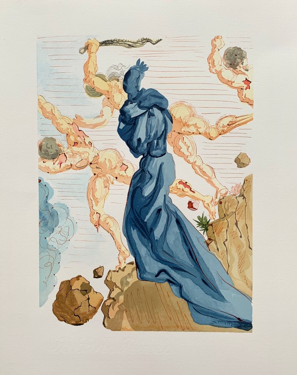 Salvador Dali 1960 DIVINE COMEDY INFERNO #15 Color Woodcut Wood