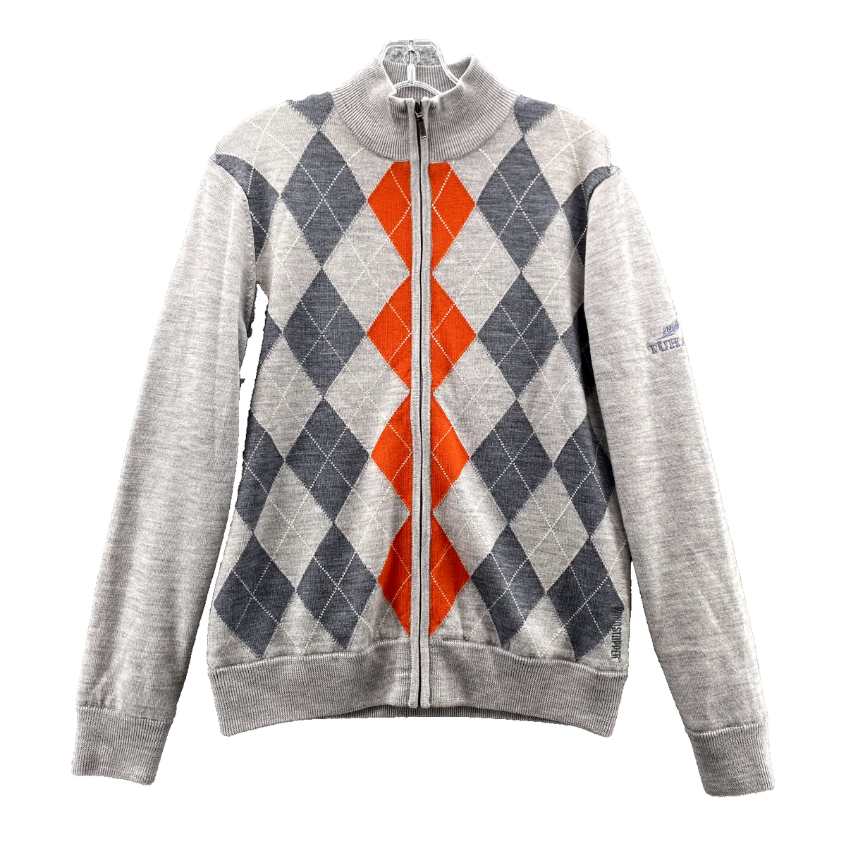 Sunice Golf Windstopper Sweater Men's Med Gray Wool Argyle