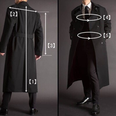 Men's Long Black Coat Double Breasted Trench Coat Fashion Spring