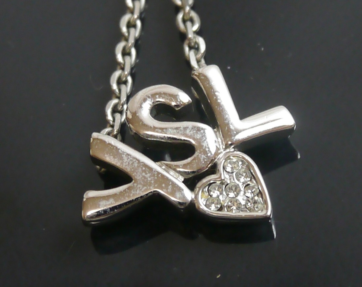 Authentic YSL Saint Laurent YSL Necklace logo vintage heart