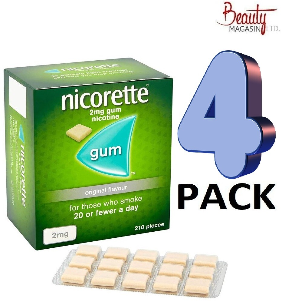 4 x Nicorette ORIGINAL Chewing Gum, 2 mg, 210 Pieces - FREE SHIP FROM USA