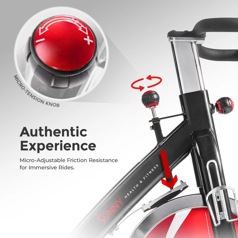 Bicicleta de ciclismo de interior Sunny Health & Fitness con transmisión por correa con volante de inercia de 49 lb Foto 2 de 4