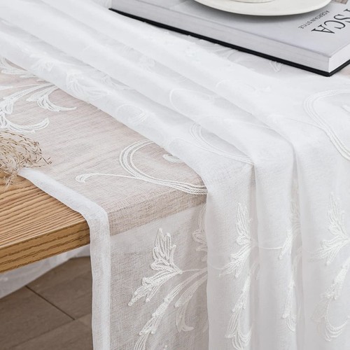 Sheer Curtains White 63 Inch Embroidered Floral, Rod Pocket Voile Drapes for ... - Bild 5 von 9