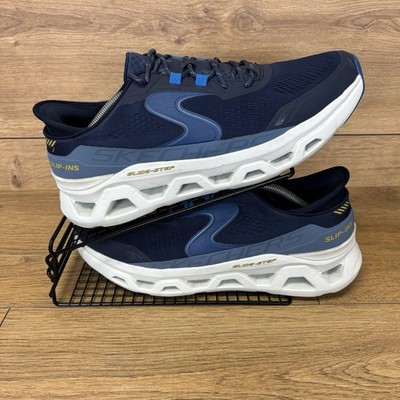 Skechers Schuhe Herren Gr. UK 11 Slipper Hands Free Sport Glide Step Navy Blau