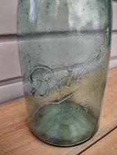 Antique 1900-1910 Quart blue Ball mason jar triple L with air bubbles