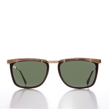 Black 90s Unique Gold Brow Squared Sunglass - Francois