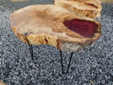 baumscheibe epoxid harz tisch couchtisch beistelltisch gestockte birke 52x35x47