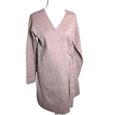 Cozy Co. Light Mauve Pink Stretch Sweater Knit Wrap Dress Duster Womens L