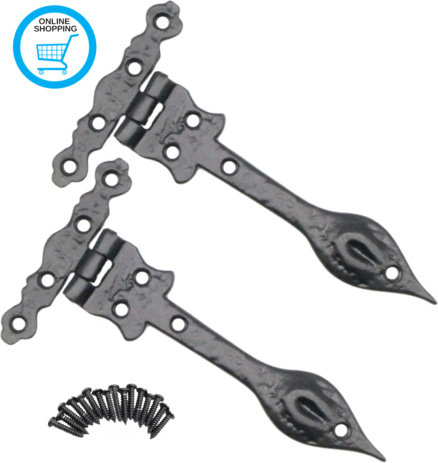Black Cast Iron Spear Hinges Leaf Design Pair - 6 Inch