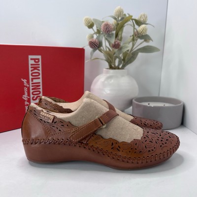 Pikolinos Puerto Vallarta Mary Jane Leather Shoes Brandy Women 37/6.5 NWB