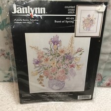 JANLYNN Cross Stitch Kit 02-454 Burst of Spring Bouquet in Vase New 12  x 15  