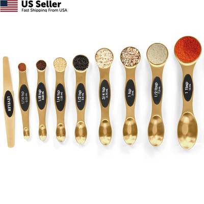9 pc Magnetic Measuring Spoons Set Stainless Steel Stackable with Leveler New 