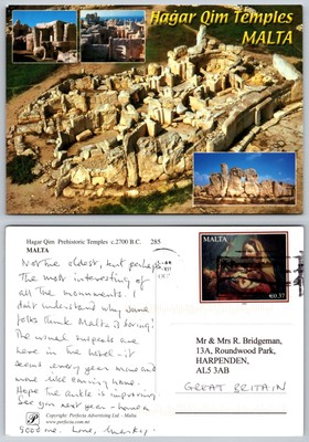 c21194 Jungsteinzeit Tempel Hagar Qim Malta Postkarte 2008 Stempel