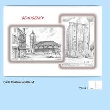 CP M 45185-332 POSTCARD 2 DRAWINGS 45 BEAUGENCY