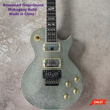 Custom Electric Guitar LP: 6-String Solid Body, Silvery HH Pickups Floyd Rose