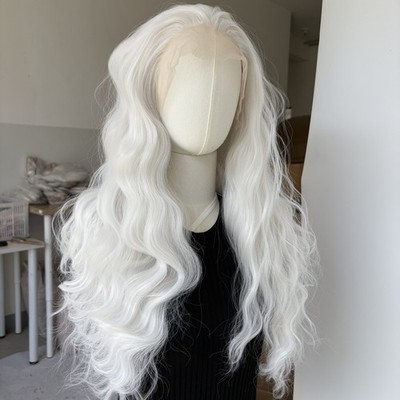 Pre Plucked Pure white Soft Heat Resistant Hair HD T Lace Front Wig Long Wavy