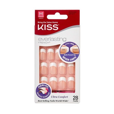 KISS Everlasting French Manicure Kit - Chip-Free Fake Nails, Flexi-Fit, 28 Count