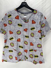 Justice League Scrub Batman Top XL Gray Graphic V-Neck Nurse Uniform