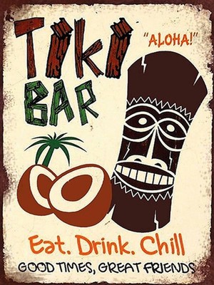 Holzschild 40x30 cm TIKI Bar Aloha eat drink chill Deko Geschenk Holz Schild