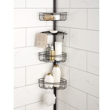 4 Tier Steel Tension Pole Shower Caddy with 3 Baskets Soap Tray Shelf Bronze