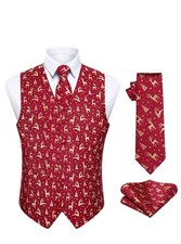 Men  s Christmas 3pc Vest, Tie and Pocket Sq Set  L  NWT  Festive  Free Ship