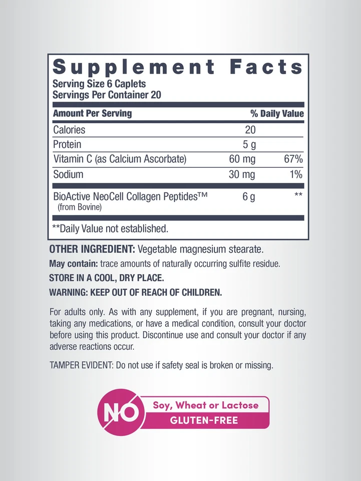 Péptidos de colágeno alimentados con pasto | 6000 mg | 120 comprimidos | + vitamina C | de NeoCell Foto 2 de 4