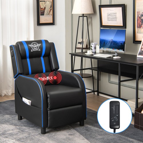Massage Gaming Recliner Chair PU Leather Single Recliner Sofa Chair Blue - Picture 6 of 10