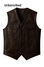 Men  s Leather  Canvas Motorcycle Vest  Cross Stitch Biker Club Riding Vest