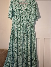 M&S x Ghost Dress Green Floral Short Sleeve Button Down Tie Waist Maxi UK 14