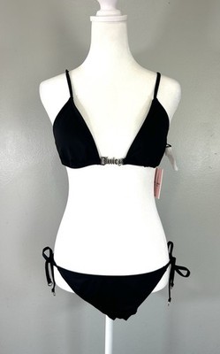 Juicy Couture Black Bikini Logo Hardware Triangle Y2K M