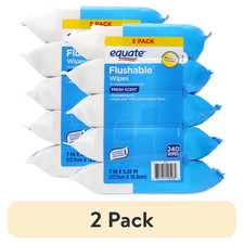 2 pack Equate Flushable Cleansing Cloths, Fresh Scent, 240 Wipes, 5 Resealable