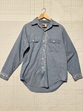 Vintage 1970s Big Mac Chambray Shirt Embroidered Flowers JC Penney Hippie L / XL