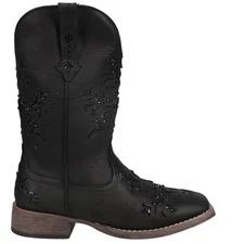 Roper Kennedy Glitter Tooled Inlay Square Toe Cowboy  Womens Black Casual Boots