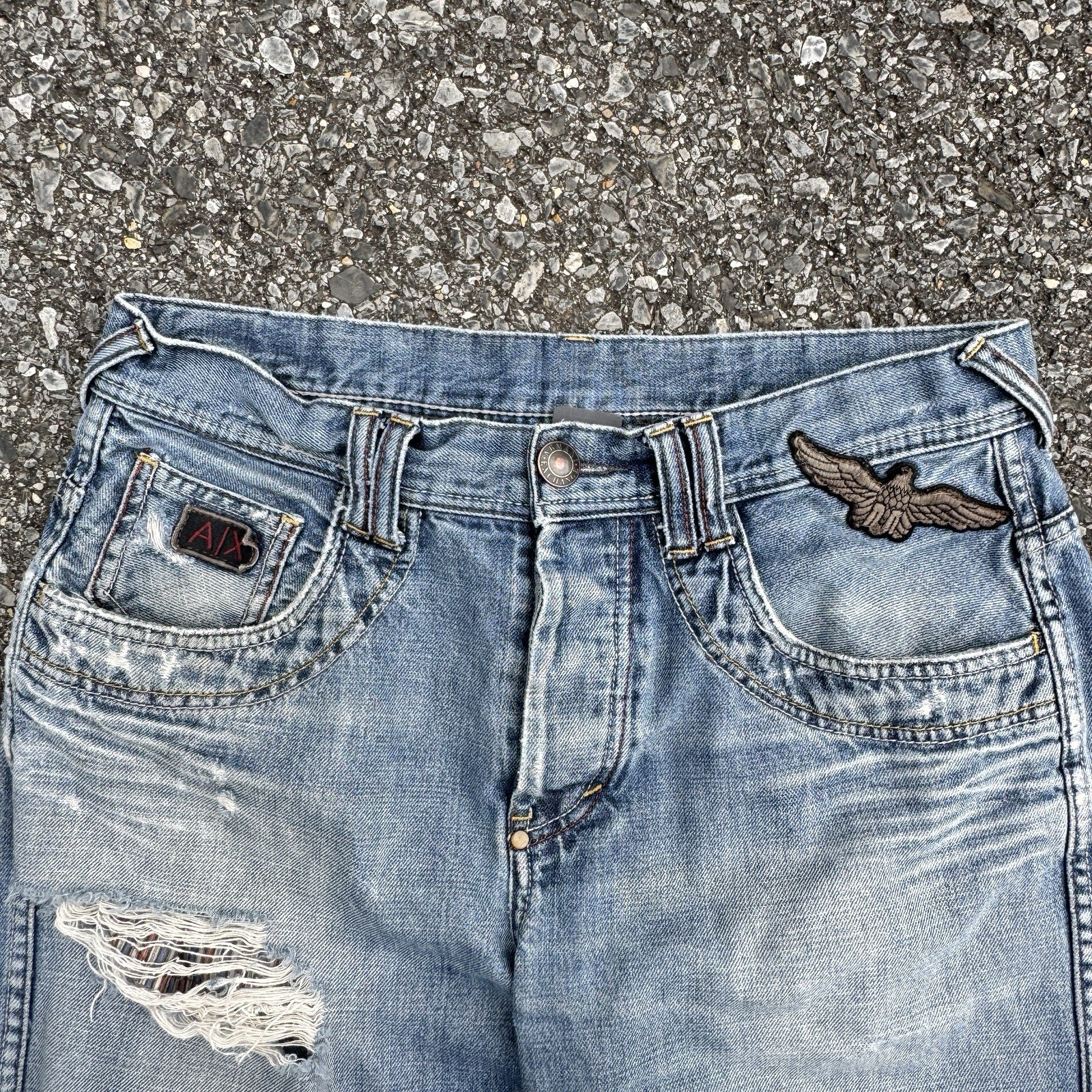 Distressed Armani Exchange Patchwork Denim In Lig… - image 6